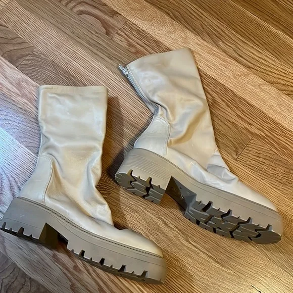 New Free People Emma Natural Leather ruched Platform Combat Boots size 40 or 10